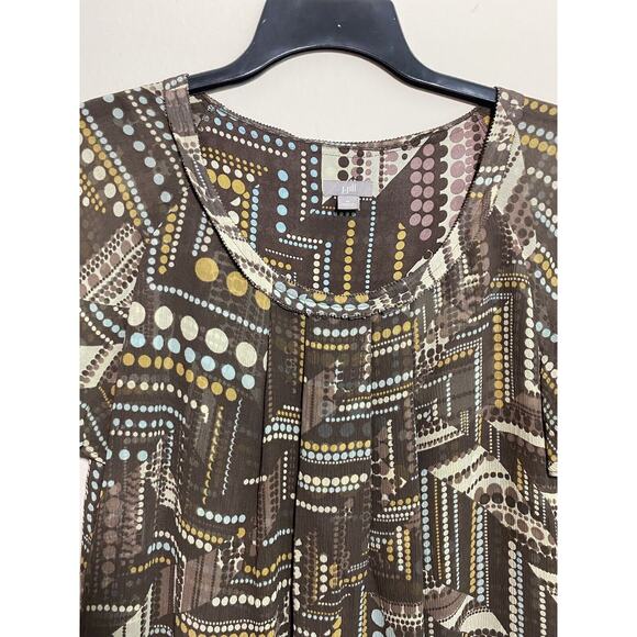 J. Jill Size Medium 100% Silk Brown Raglan Short Sleeve Blouse Pleated Front - Picture 2 of 8